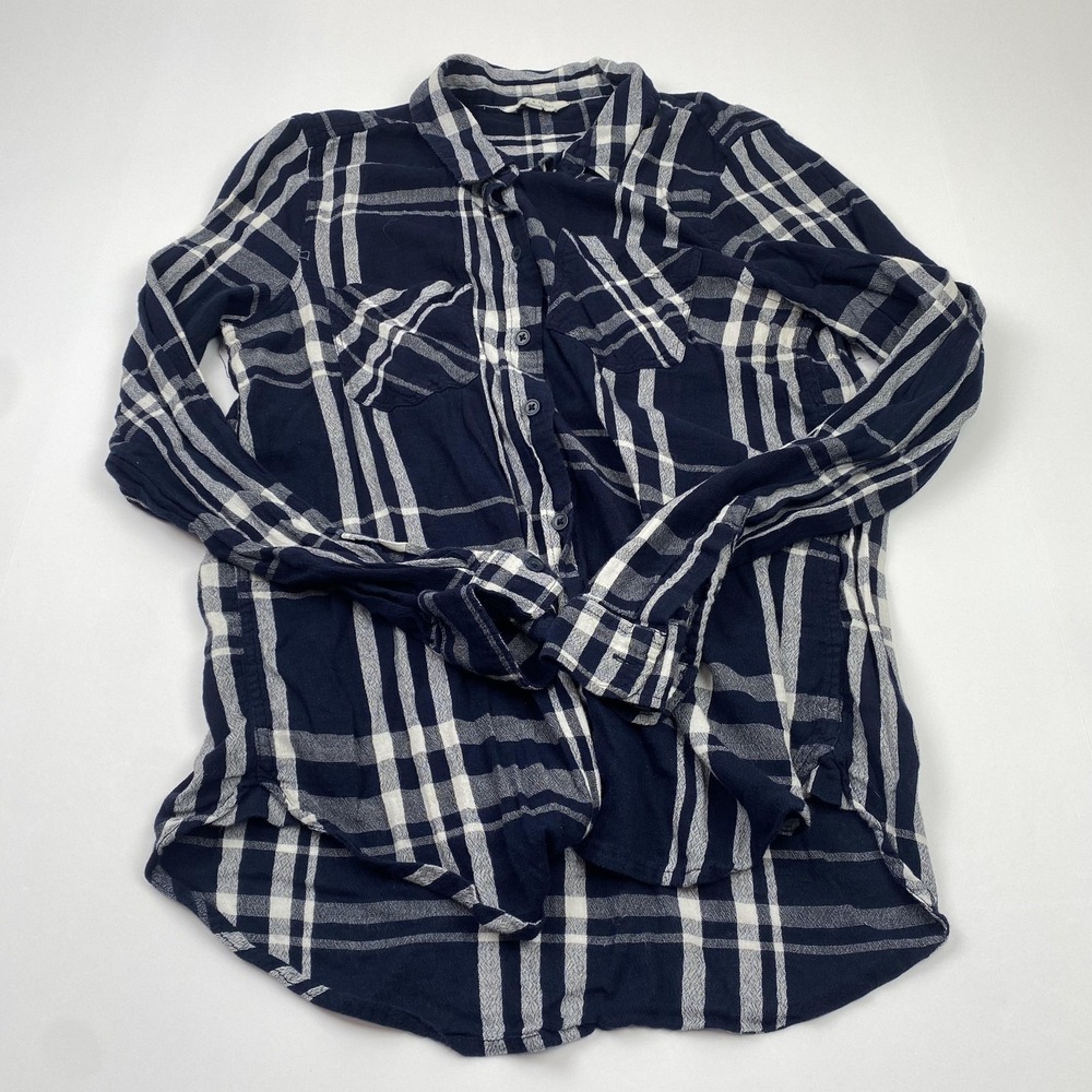 Lucky Brand Shirt Womens M/L Blue Plaid Button Front Long Sleeve Casual Top